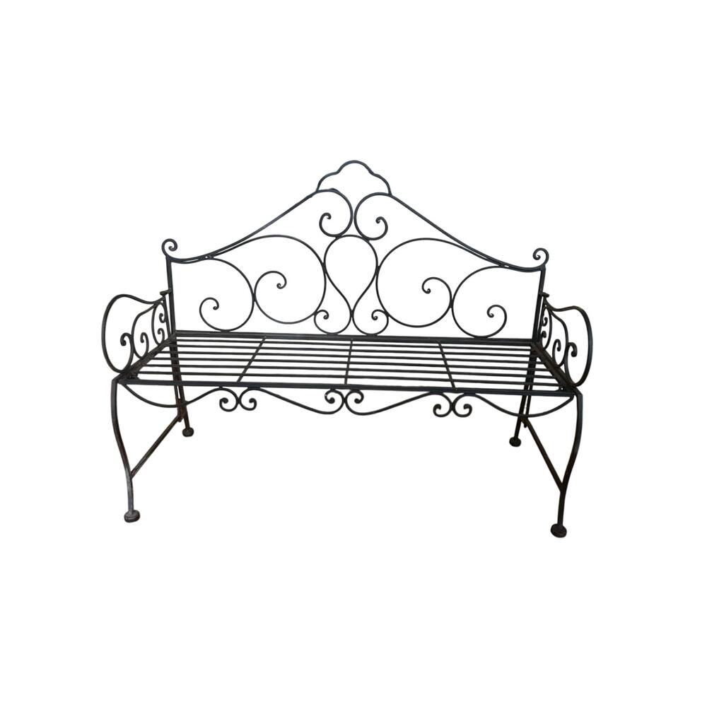 Vintage Heavy Decorative Wrought Iron Folding Garden Bench Plant Stand 24”